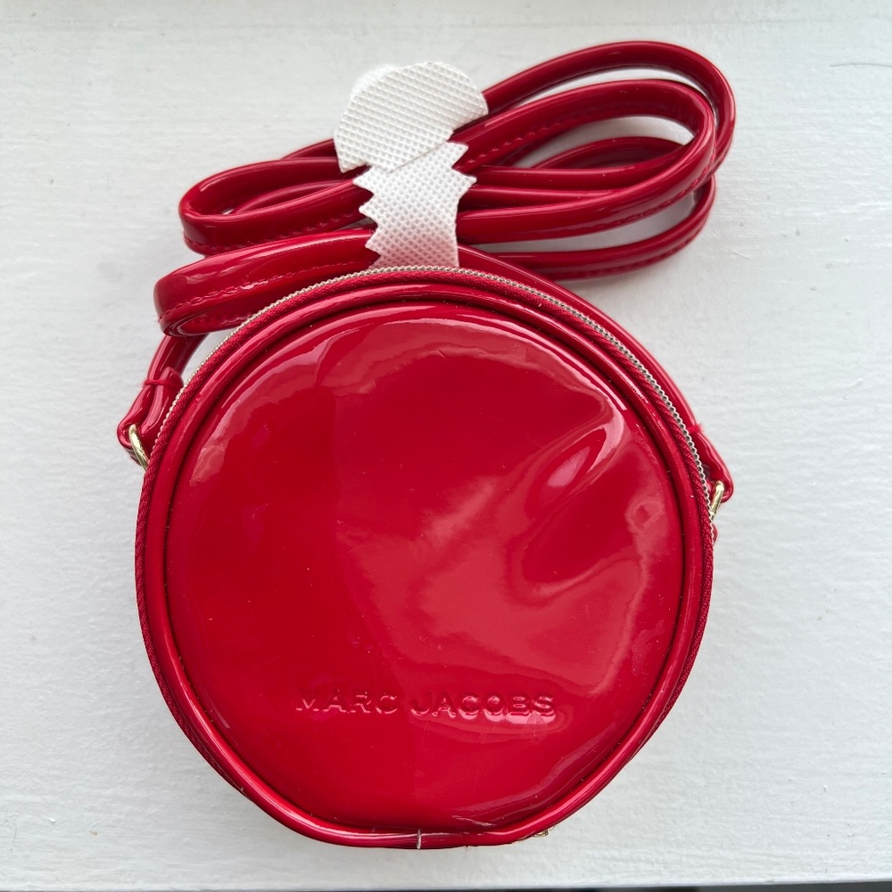 Marc Jacobs Mini Red Patent Leather Circle Purse Crossbody Bag 4" Canteen